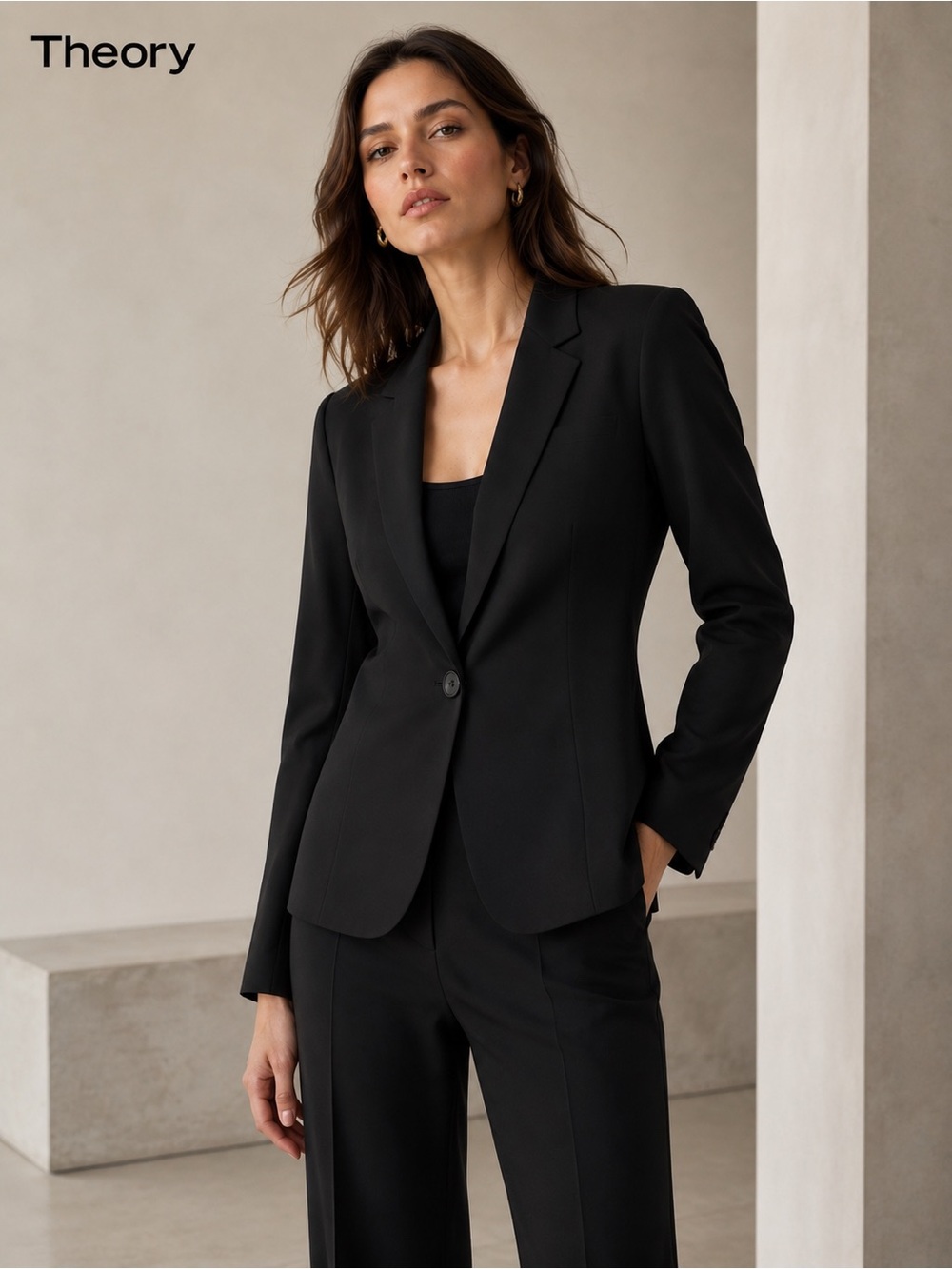 Theory Black Wool Blazer Tailored Single Button Jacket Size 8